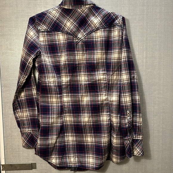 Esprit Western Cotton Blue Whit Pink Plaid Snap Button size M - Picture 3 of 14